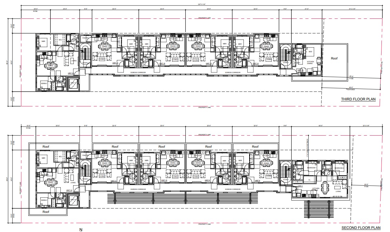 Second and third floor plans for 6119 Temple City Boulevard, showing upper-level unit layouts